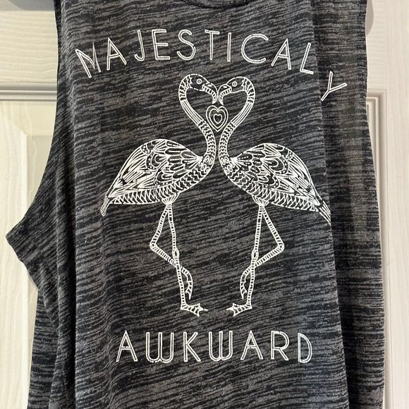 Majestically Awkward Flamingos Charcoal Gray Funny Graphic Muscle Tee Tank Top M - Picture 5 of 13